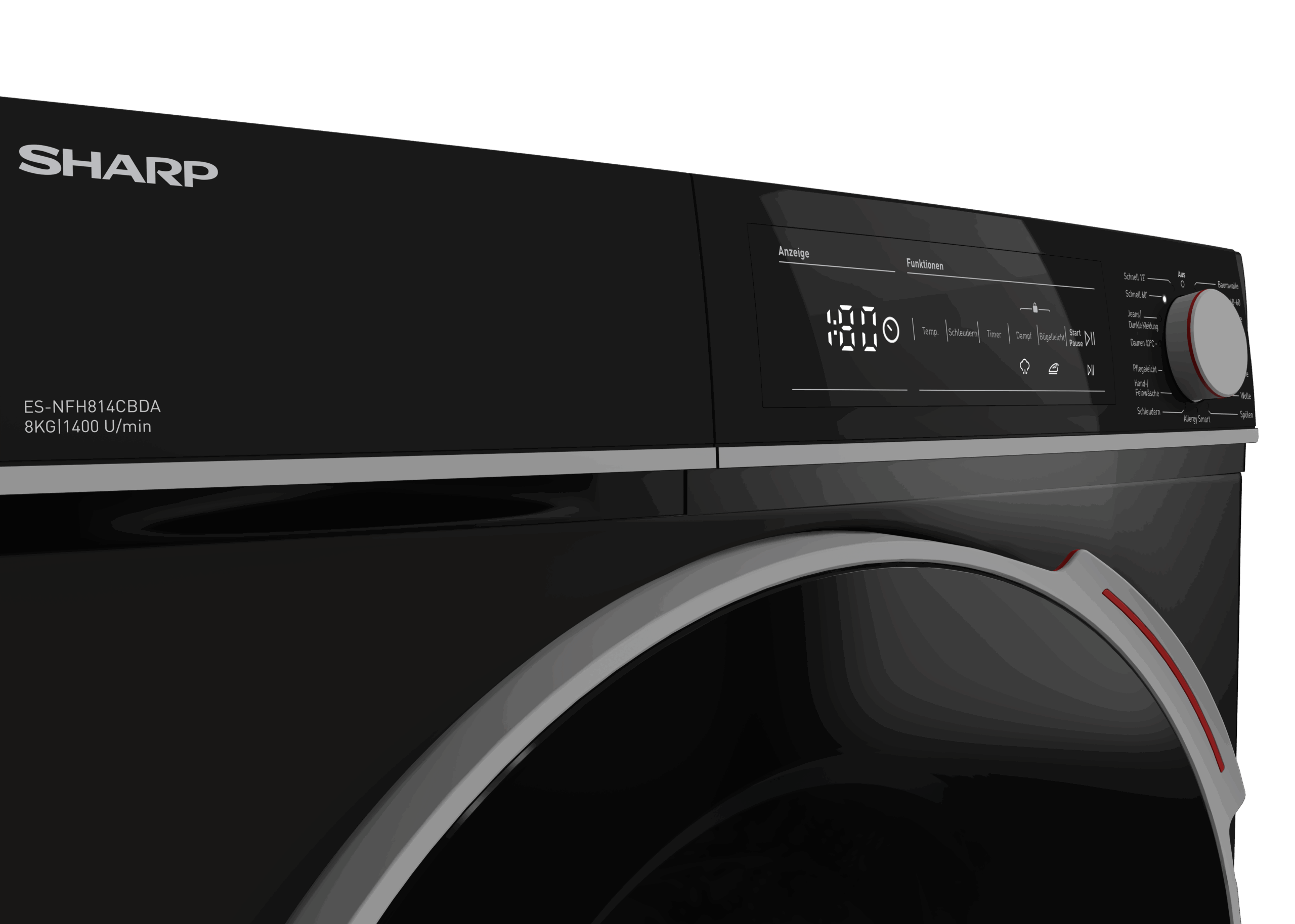 SHARP Waschmaschine ES-NFH814CBDA-DE 8kg/1400Umin schwarz – Bild 6