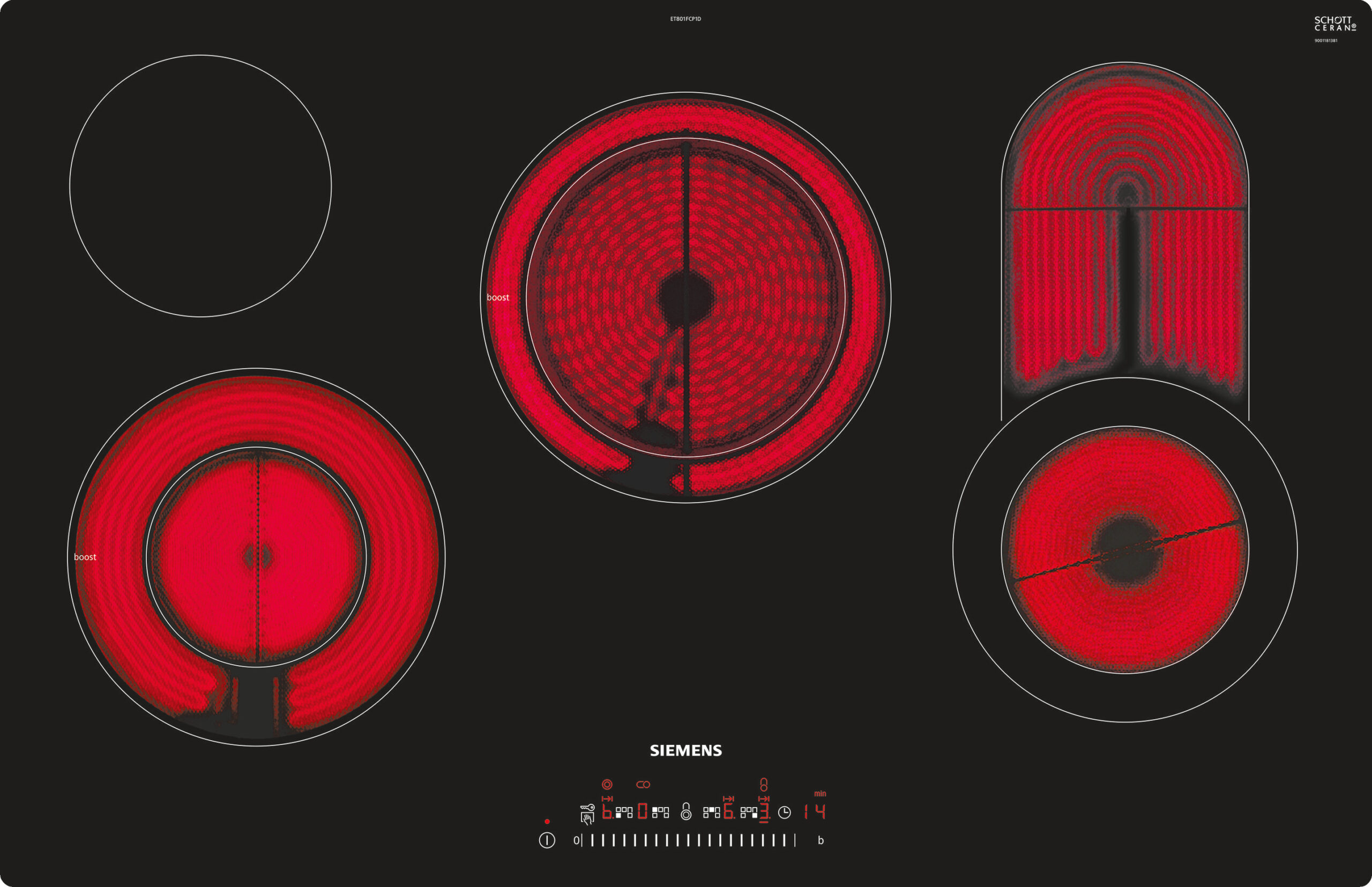 Siemens ET801FCP1D Kochfeld Schwarz, Edelstahl Integriert Keramik 5 Zone(n)