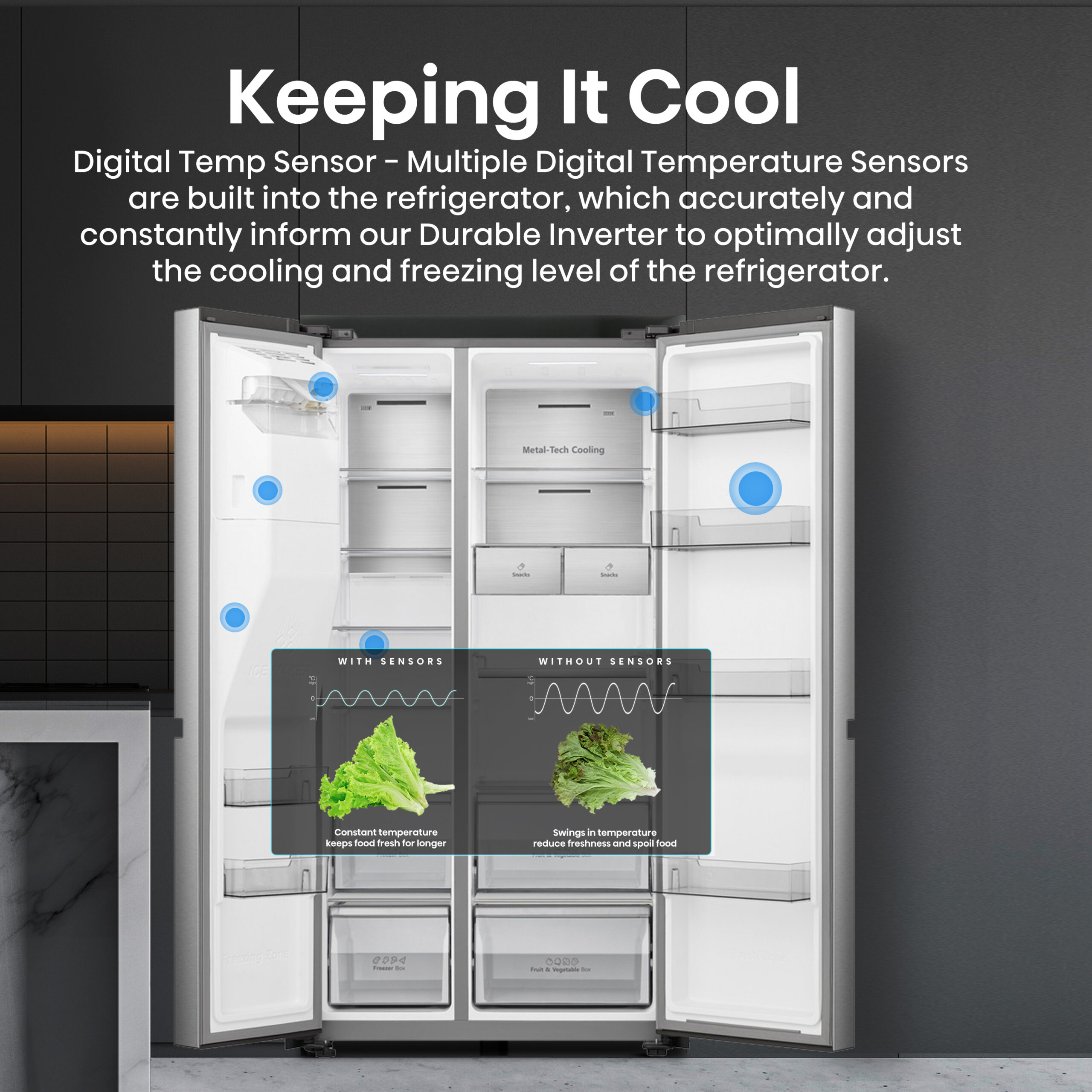 Hisense RS818N4TIC Side-by-Side Kühl-Gefrierkombination Stand 417L/200L/15L Inox-Optik – Bild 10