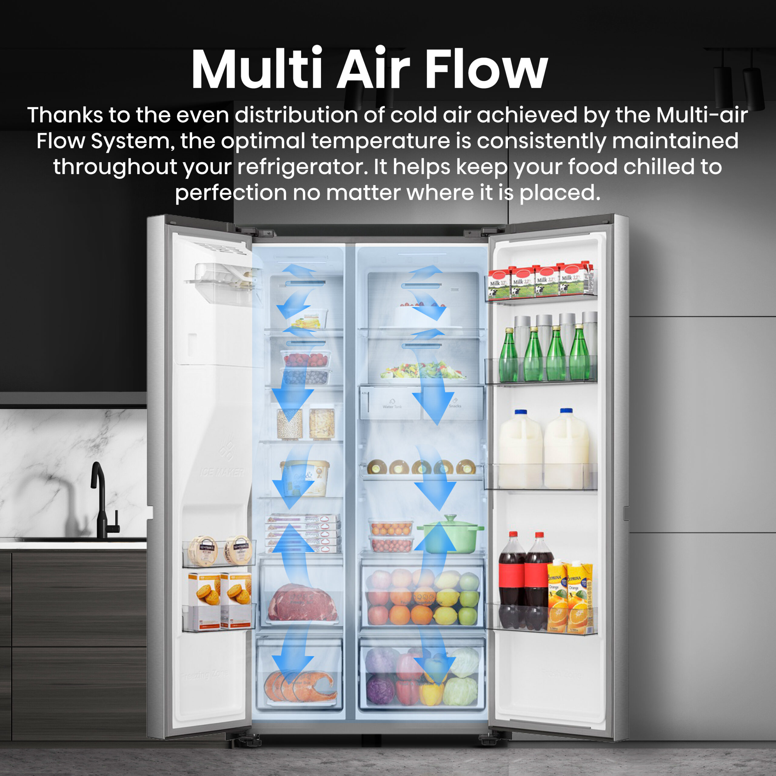 Hisense RS818N4TIC Side-by-Side Kühl-Gefrierkombination Stand 417L/200L/15L Inox-Optik – Bild 8