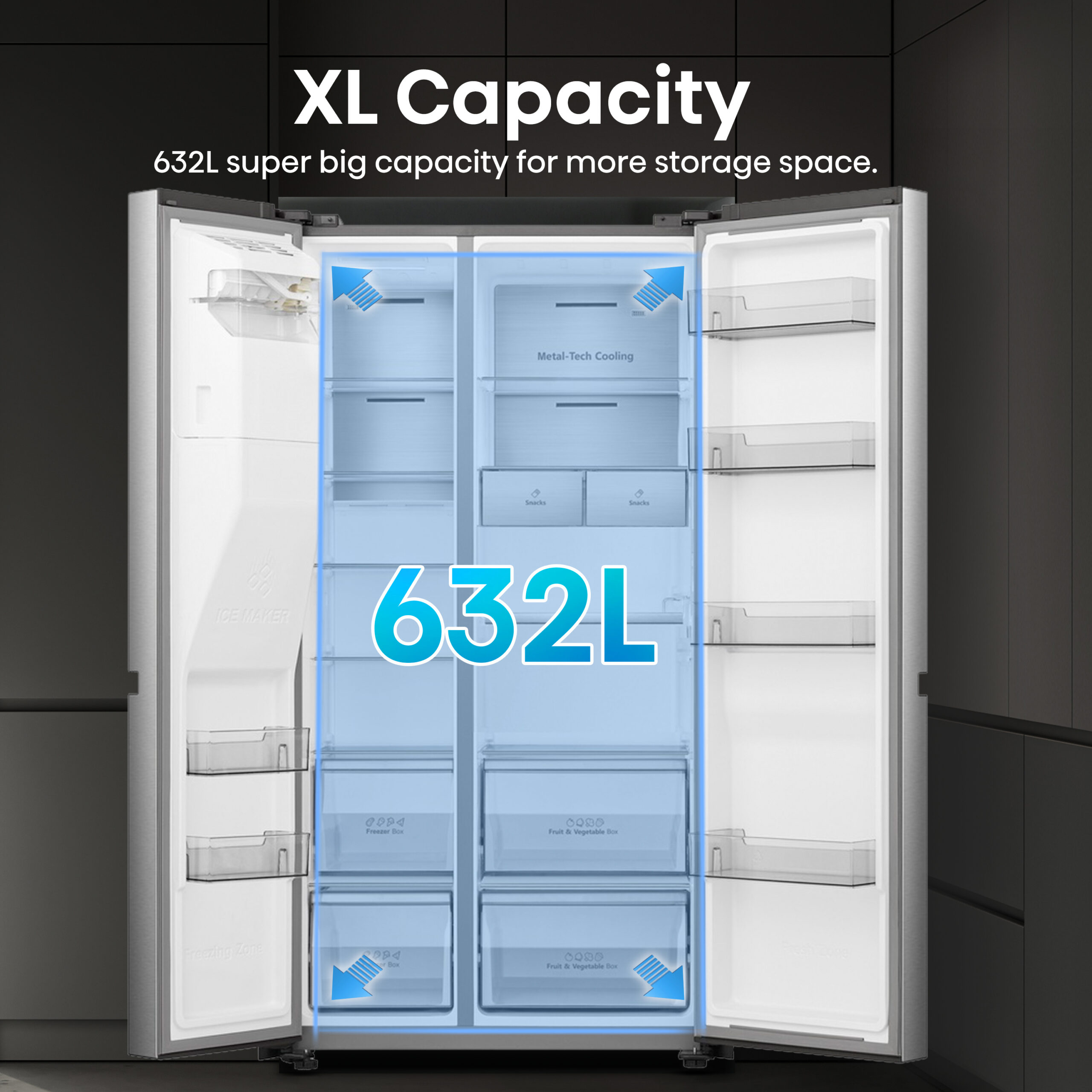 Hisense RS818N4TIC Side-by-Side Kühl-Gefrierkombination Stand 417L/200L/15L Inox-Optik – Bild 6